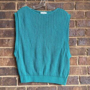 Vintage Women’s Knitted Sweater Vest Teal Medium Made In USA